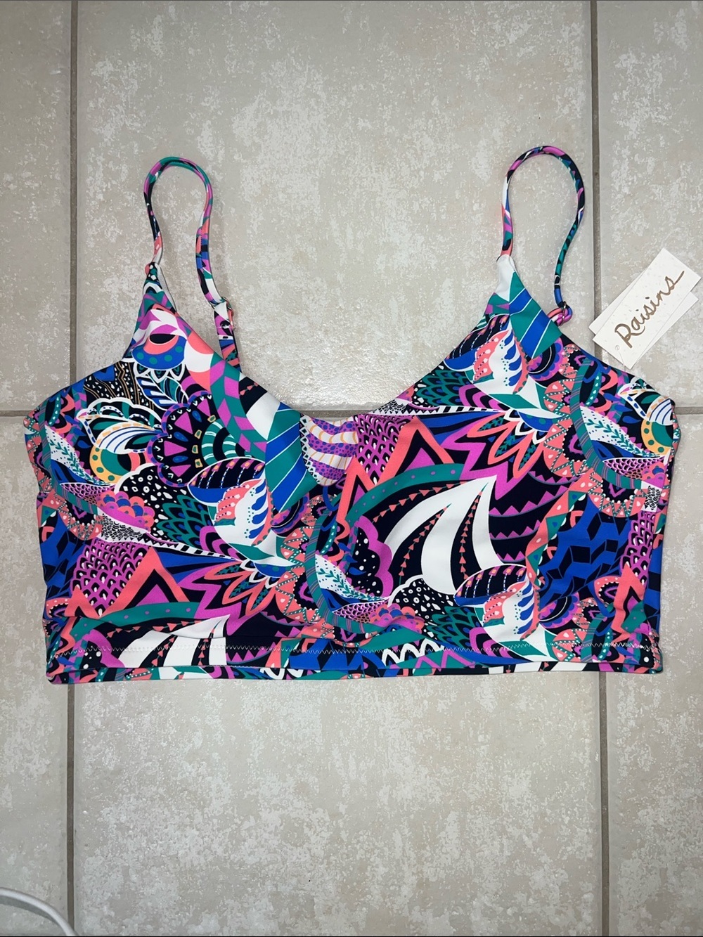 Raisins Juniors' Multicolor Printed Aruba Bikini Top, adjustable straps Size XL